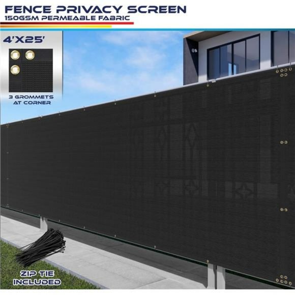 4'x25' Black Fence Privacy Screen Heavy Duty Fence Screening - Picture 2 of 6